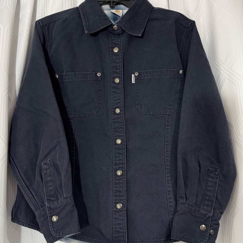 Carhartt Women’s Black Flannel Lined Canvas Shirt Jacket #WS006MDT - Size Large